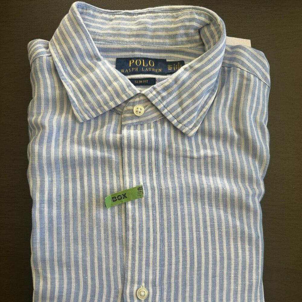 Like new men's linen button-down, Polo by Ralph Lauren, size 16.5 / 42, slim fit